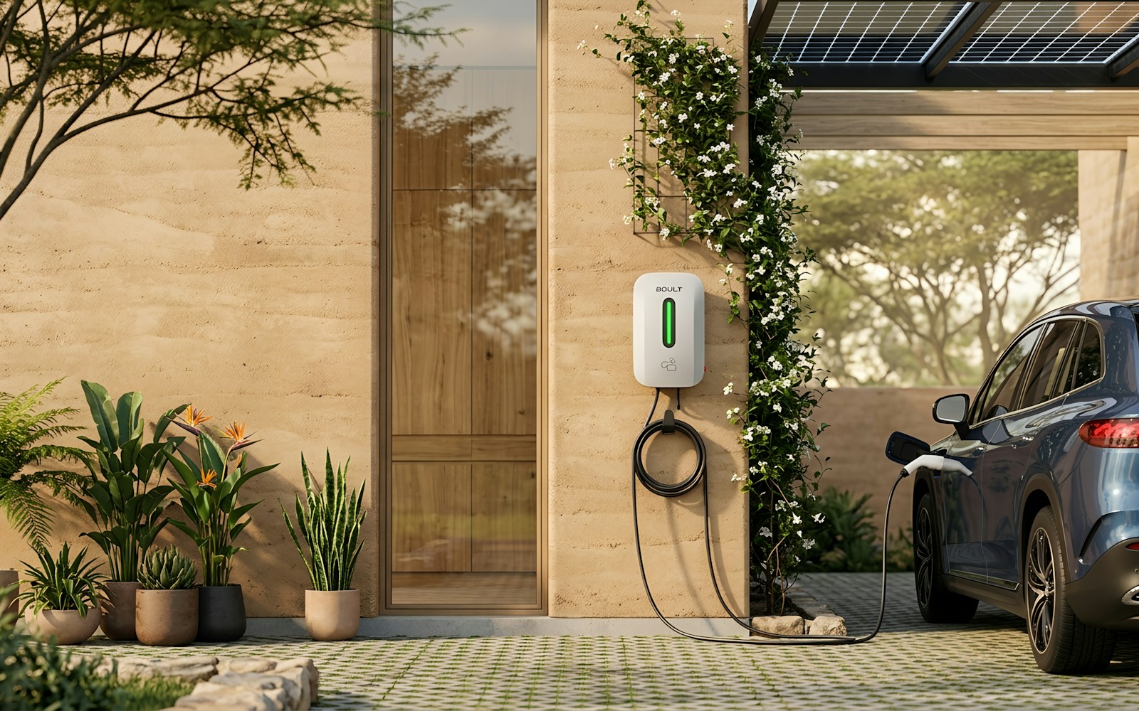 Electric vehicle charging at a solar-powered home